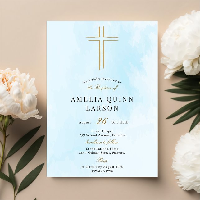 Convite Batismo Dourado Elegante Simples (Criador carregado)