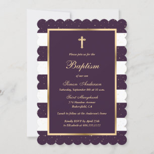 Convite Batismo Dourado Roxo Moderno Elegante