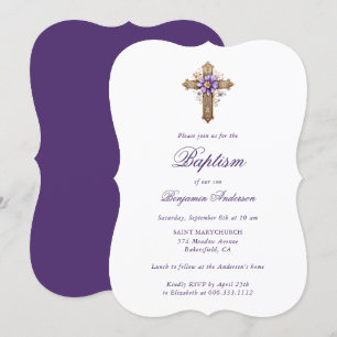 Convite Batismo Dourado Roxo Roxo Roxo Elegante