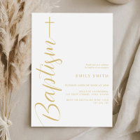 Batismo Dourado Simples Elegante Chic Branco