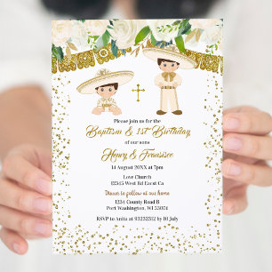 Convite Batismo e aniversário dos Dourados Charro Boys me