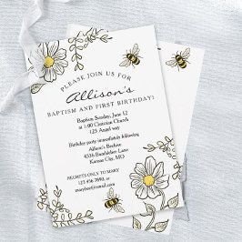 Convite Batismo e primeira abelha ensurada de aniversário