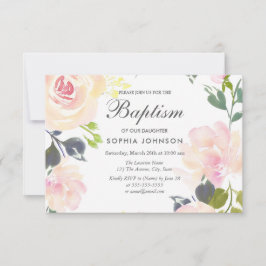 Convite Batismo Elegante Botânico de Garota Floral Convida