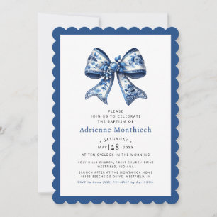 Convite Batismo Elegante de Fita de Arco Floral Azul