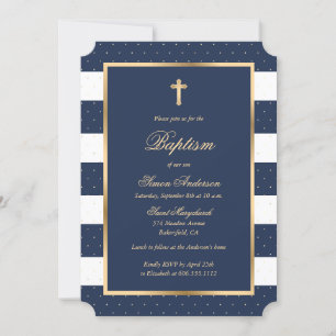 Convite Batismo Elegante de Menino Dourado Azul