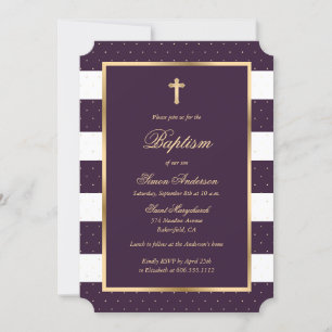 Convite Batismo Elegante De Menino Dourado Roxo