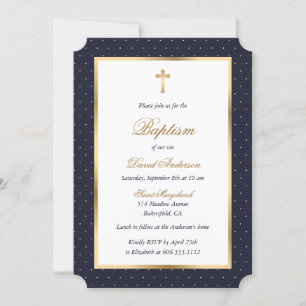 Convite Batismo Elegante de Script Elegante de Bolinhas Cr
