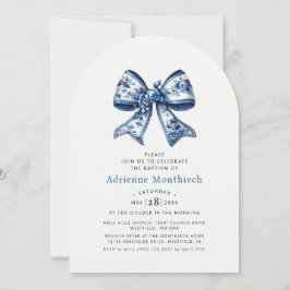 Convite Batismo Elegante do Arco Floral Azul e Branco