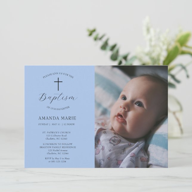 Convite Batismo Elegante do Céu Moderno (Em pé/Frente)