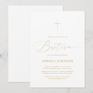 Convite Batismo Elegante Dourado e Branco minimalista