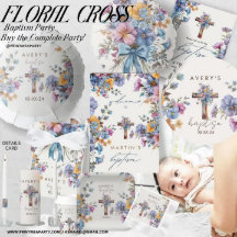 Batismo elegante e moderno cruz azul-aquarela