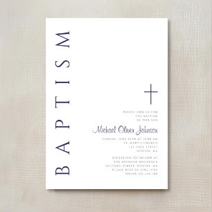 Convite Batismo Elegante em Azul Marinho com Letra Script