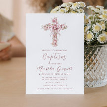 Batismo Elegante Entre A Cruz E A Flor Rosa