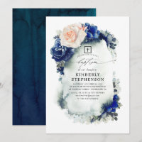 Batismo Elegante Floral de marinho Azul e Pêssego