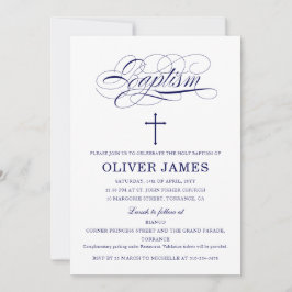 Convite Batismo Elegante marinho Azul