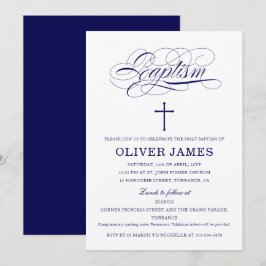 Convite Batismo Elegante marinho Azul