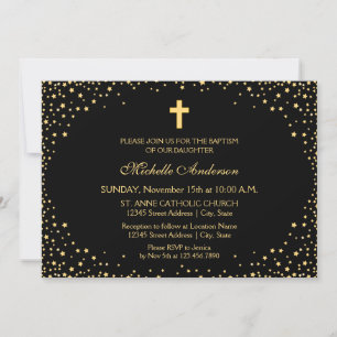 Convite Batismo Elegante Negro e Dourado