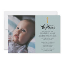 Batismo Elegante para Bebês Convide com Foto e Cru
