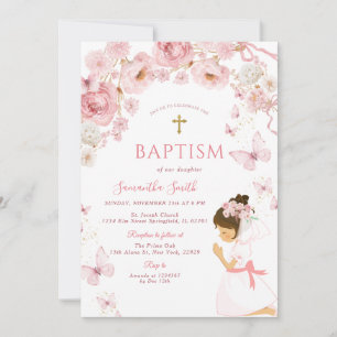 Convite Batismo em Aquarela Rosa Desbotado para Filha