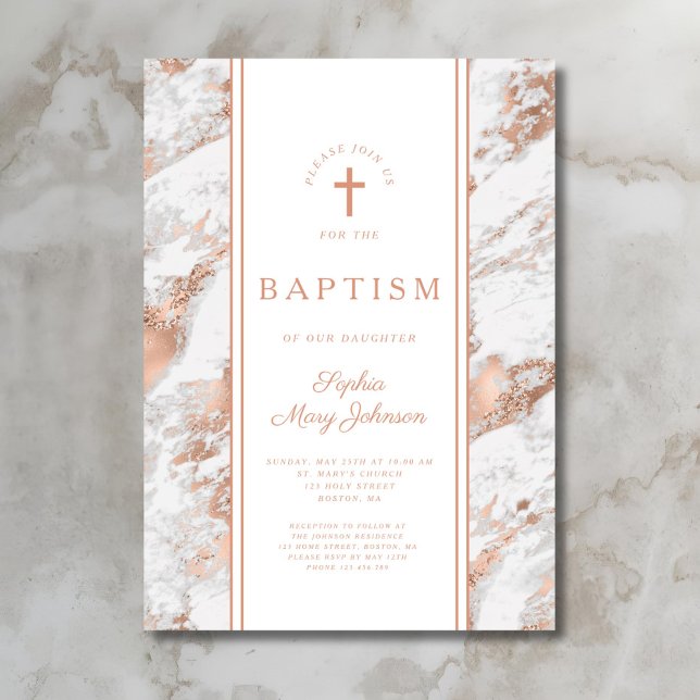 Convite Batismo em Rosa Dourado Elegante (Elegant Rose Gold Baptism Invitation)