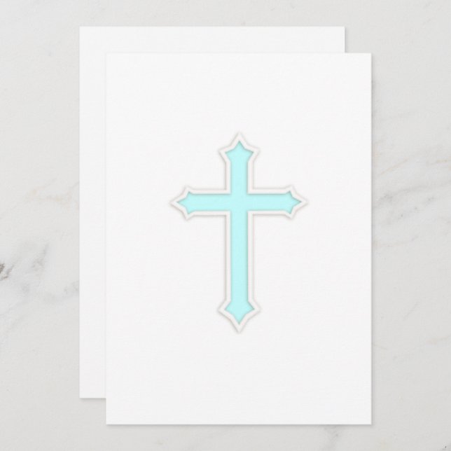 Convite Batismo "Embossed" Cross Aqua (Frente/Verso)