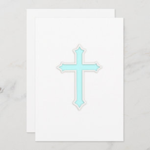 Convite Batismo "Embossed" Cross Aqua