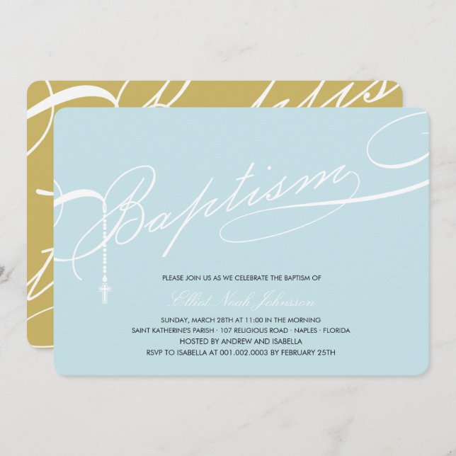 Convite Batismo escrito Rosário Cruz Azul Religioso (Frente/Verso)