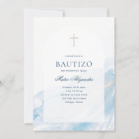 Batismo Espanhol Cruz Arco Aquarela Azul