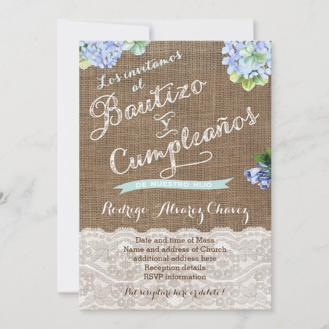 Convite Batismo espanhol e aniversário | Cumple y Bautizo (Frente)