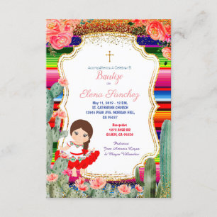Convite Batismo espanhol floral do baptismo da menina da