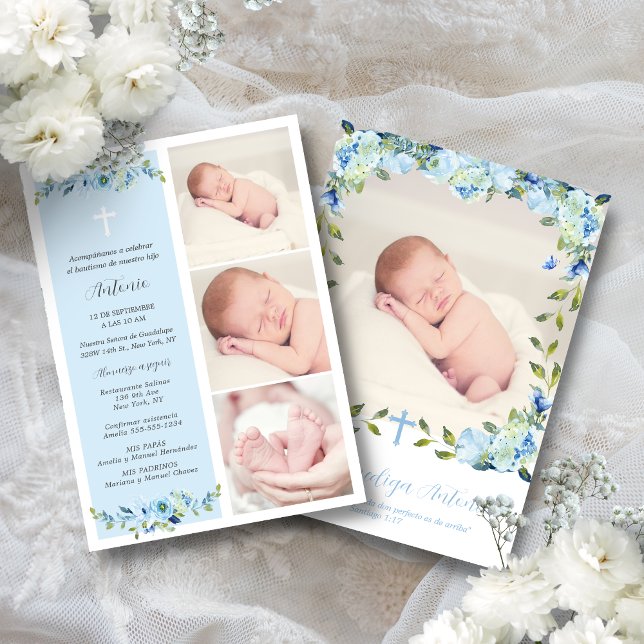 Convite Batismo espanhol para Boy Bautizo para Niño (Invitación de bautizo para niños en español. Baptism invitation for boys in Spanish)