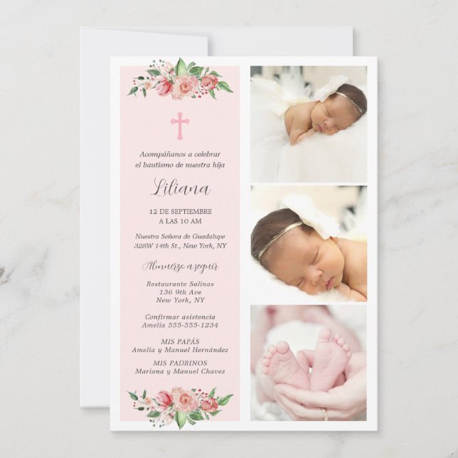 Convite Batismo Espanhol para Rapariga Bautizo para Ñina (Frente)