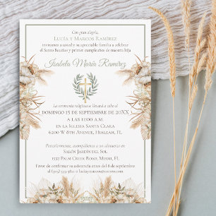 Convite Batismo espanhol relva de pampa de primeiro aniver