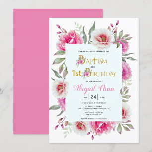 Convite Batismo feminino e primeiro aniversario de flores