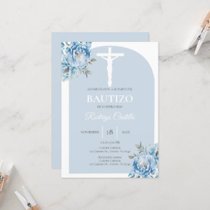 Convite Batismo floral azul espanhol