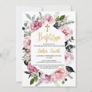 Convite Batismo Floral Bonito e Elegante