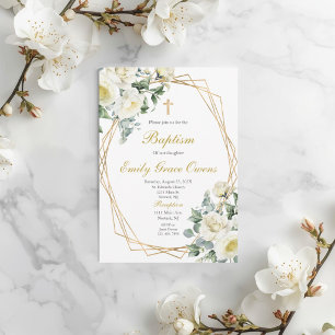Convite Batismo floral branco