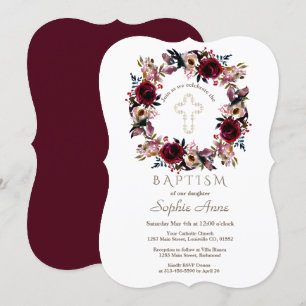 Convite Batismo Floral de Marsala e Pêssego Borgonha