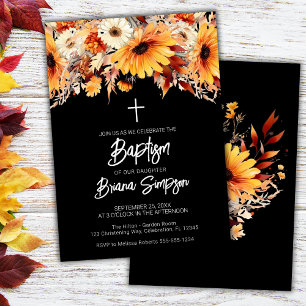 Convite Batismo Floral de Outono Preto