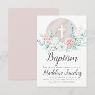 Convite Batismo Floral de Primavera em Aquarela Dedicação