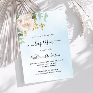 Convite Batismo floral do eucalipto do céu azul