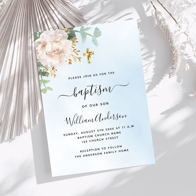 Convite Batismo floral do eucalipto do céu azul (Criador carregado)