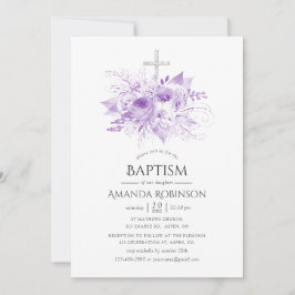 Convite Batismo Floral Lilac e Silver ou Christening