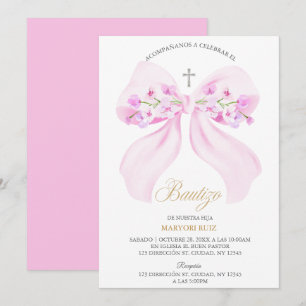 Convite Batismo Floral Menina Arco Rosa Aquarela