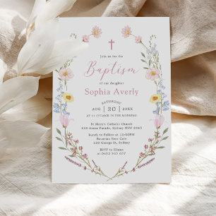 Convite Batismo Floral Menina Boho Silvestre