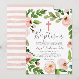 Convite Batismo Floral Rosa