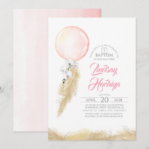 Convite Batismo Floral Rosa-Rosa-Pampas