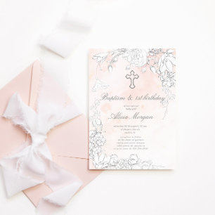 Convite Batismo Floral Sutil E Primeiro Aniversário