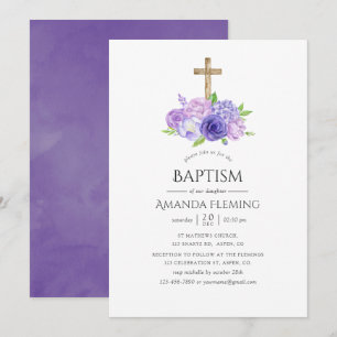 Convite Batismo Floral Violeta Ultra ou Batizado