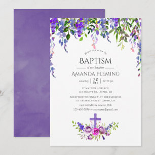 Convite Batismo Floral Violeta Ultra ou Batizado